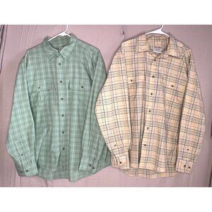 Lot of 2 Cabela's Plaid Shirts Mens Large Elbow Patch Button Lightweight Hiking